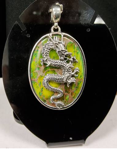 Oval Apple Turquoise with Dragon Pendant image 0